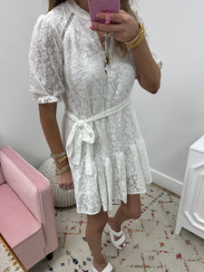 Cream Floral Pattern Knit Dress