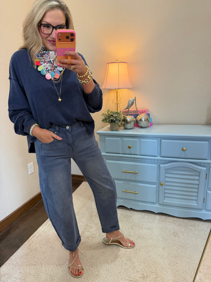 Blackberry Barrel- Leg Cropped Color Denim Pants