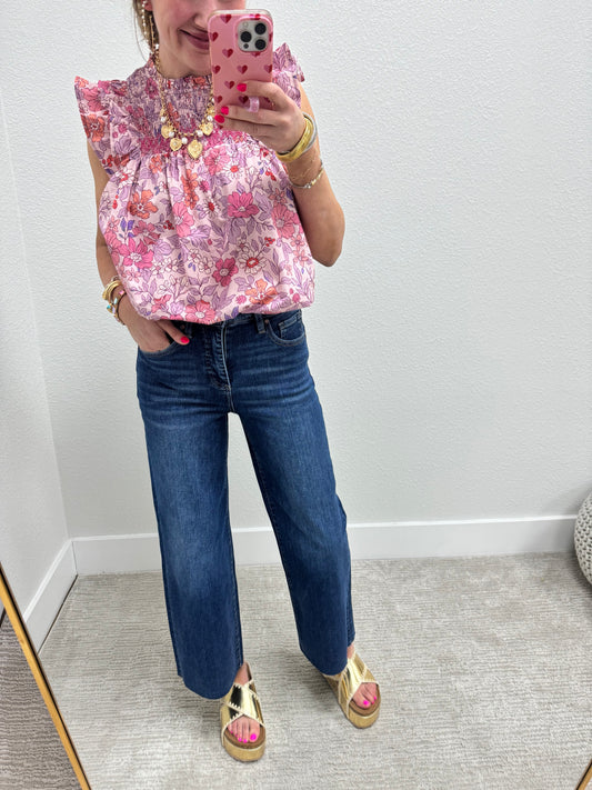 Risen Tummy Control Crop Wide Leg Jeans