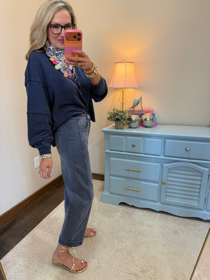 Blackberry Barrel- Leg Cropped Color Denim Pants