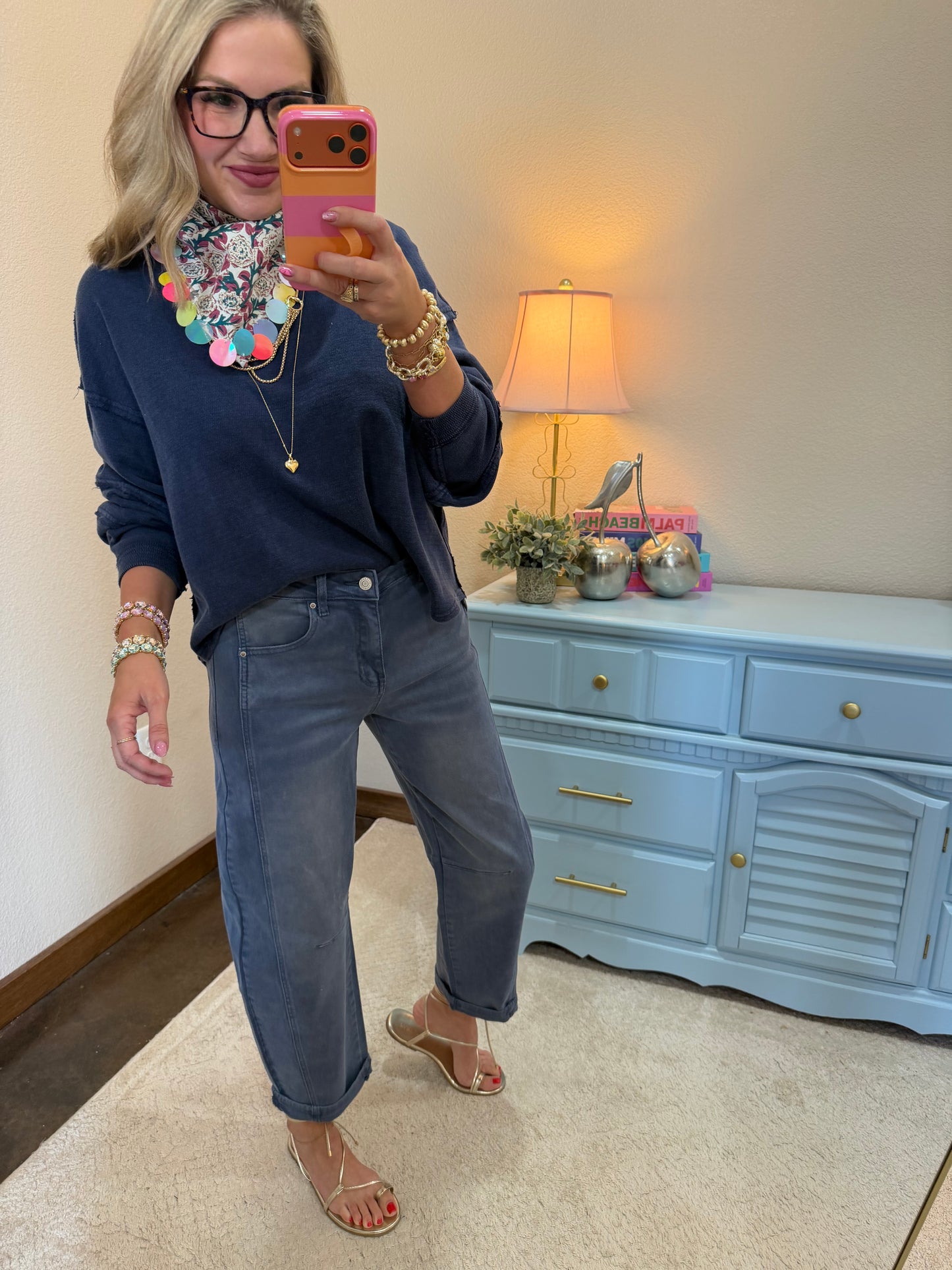 Blackberry Barrel- Leg Cropped Color Denim Pants