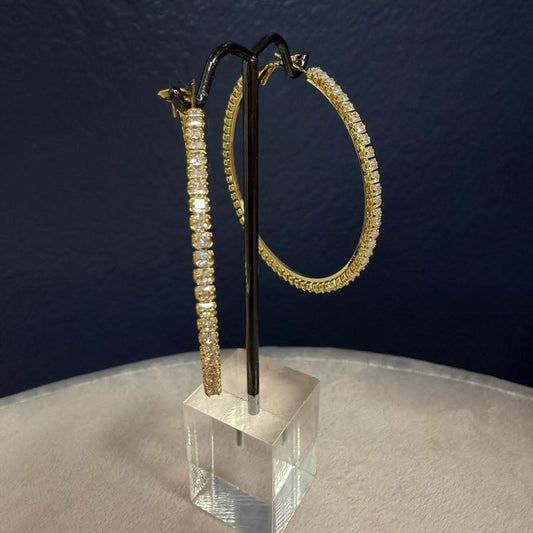 Medium Solid Crystal Diamond Hoop (Silver and gold)