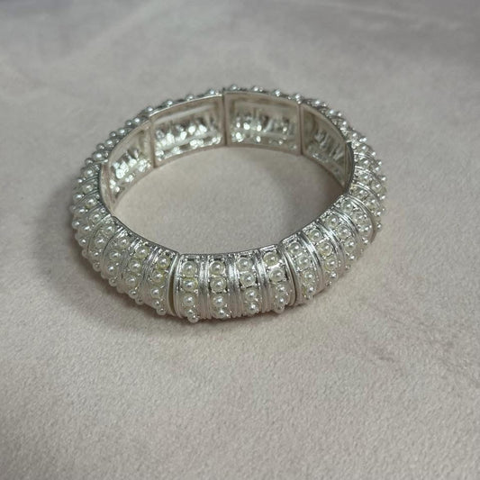 Pearl Stretchy Studded Bangle Bracelet (silver and gold)