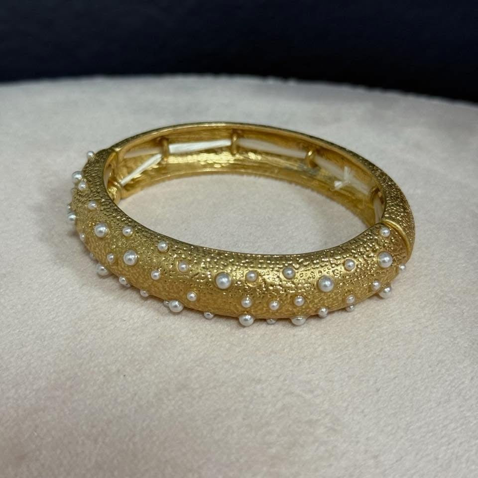 Pearl Stretchy Studded Bangle Bracelet (silver and gold)