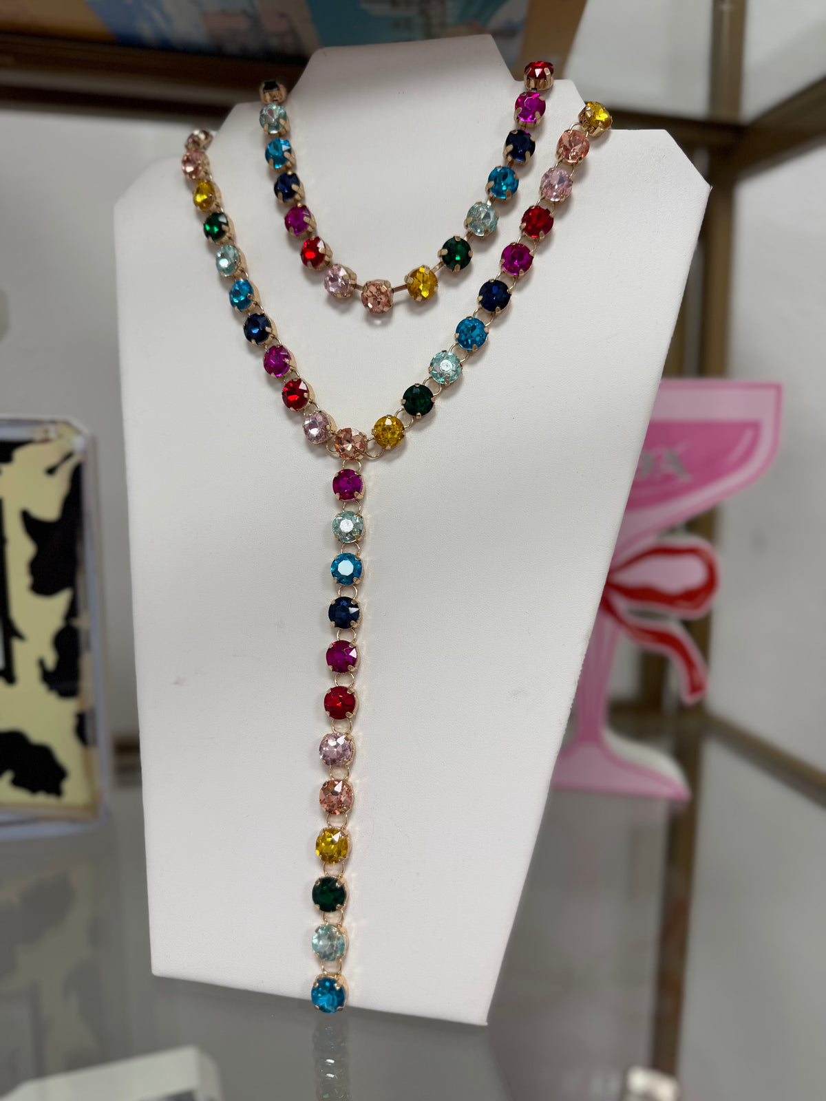 Crystal Y Drop 20” Necklace (4 colors)