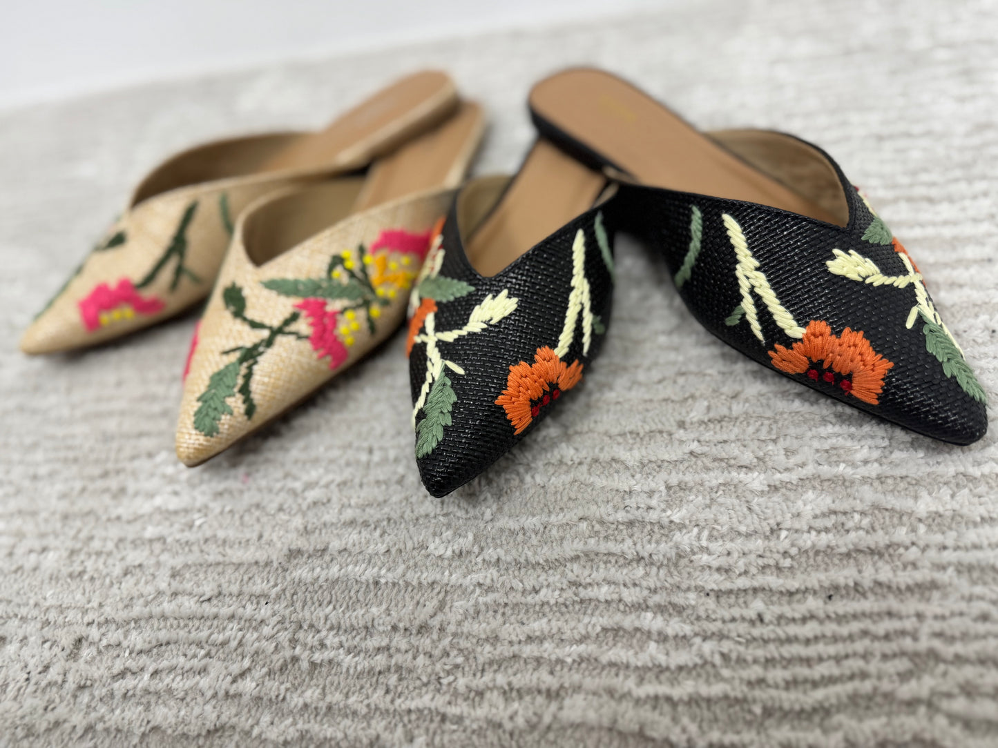 Natural Raffia Embroidered Mule
