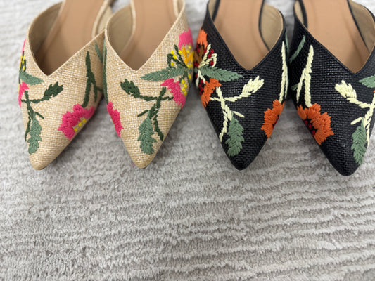 Natural Raffia Embroidered Mule