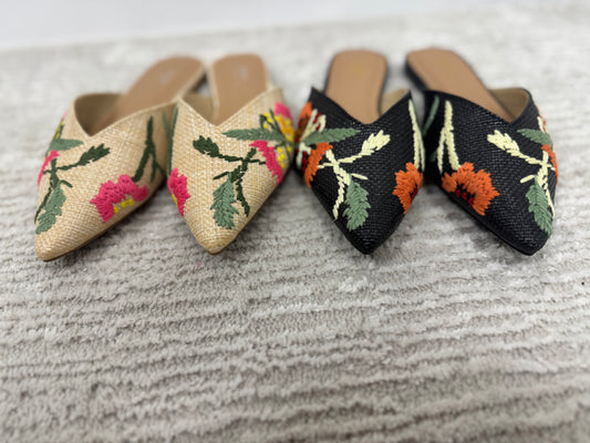 Black Raffia Embroidered Mule