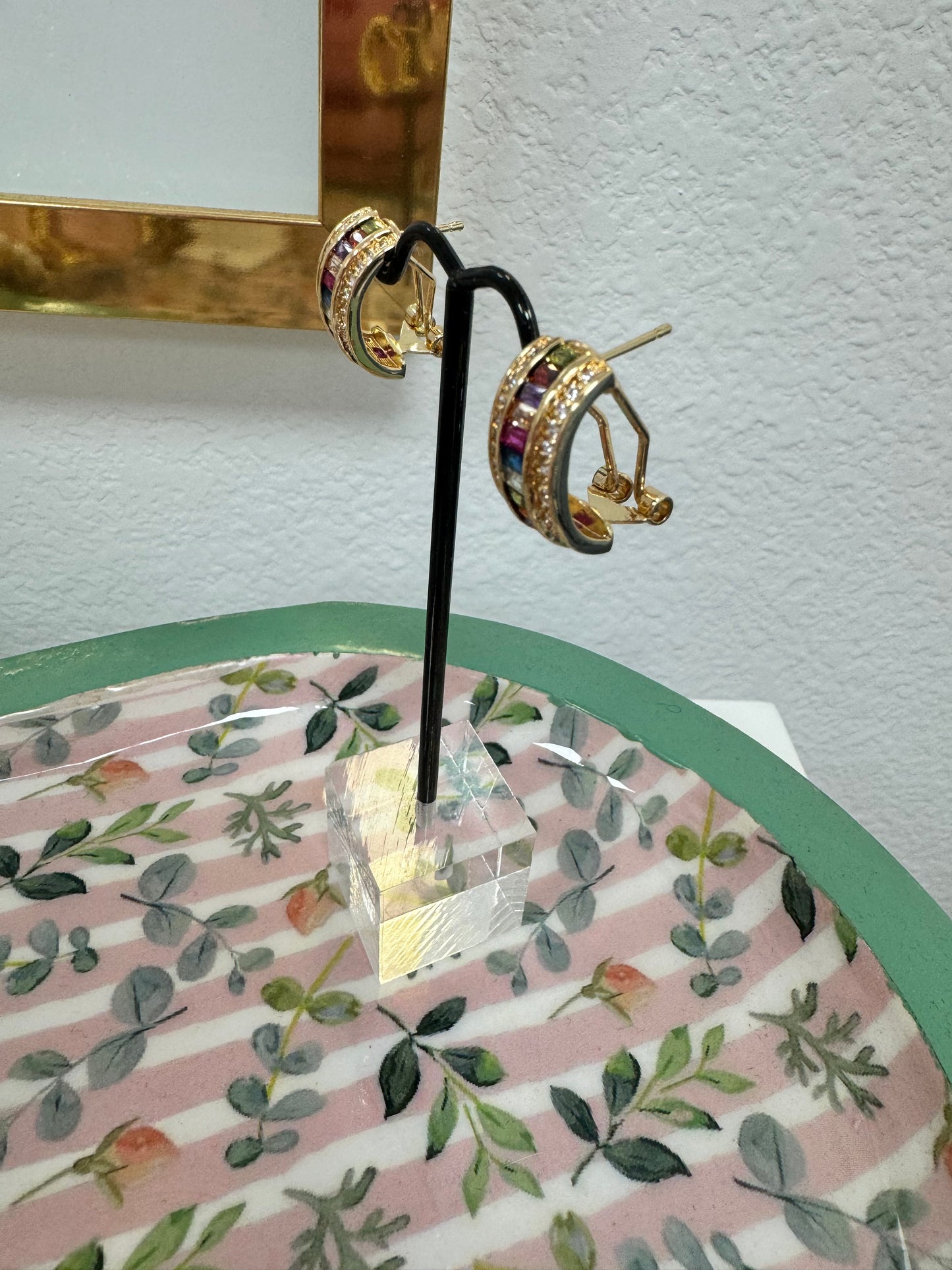 CZ Colored Stone Huggy Earrings
