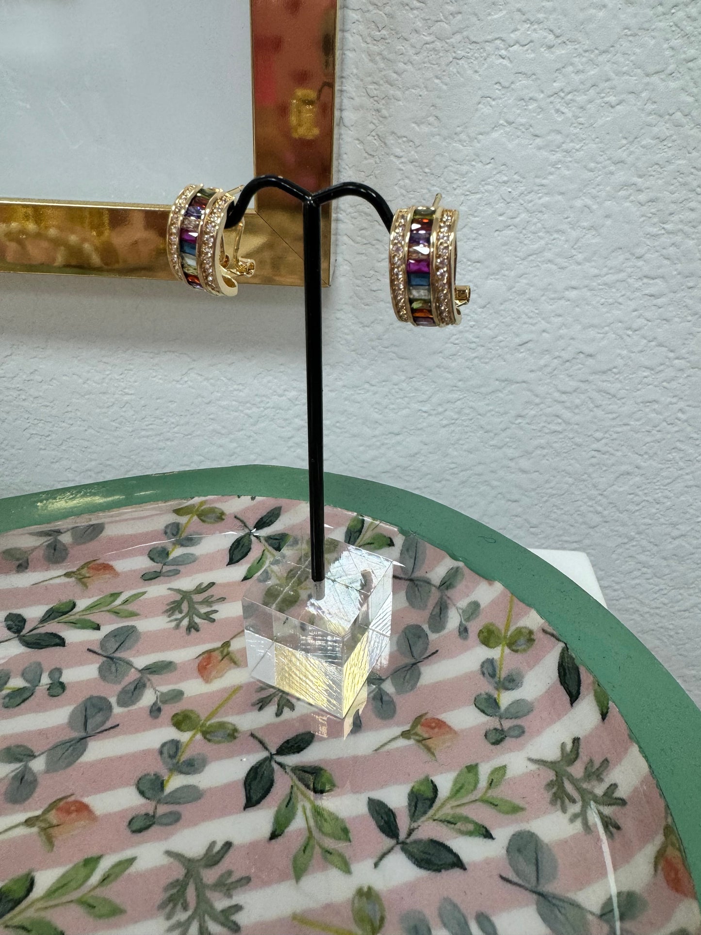 CZ Colored Stone Huggy Earrings