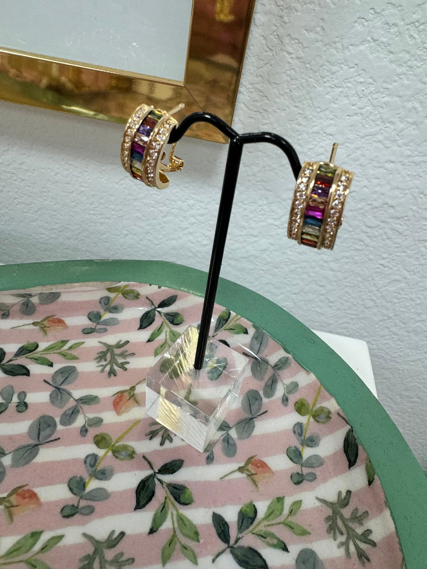 CZ Colored Stone Huggy Earrings