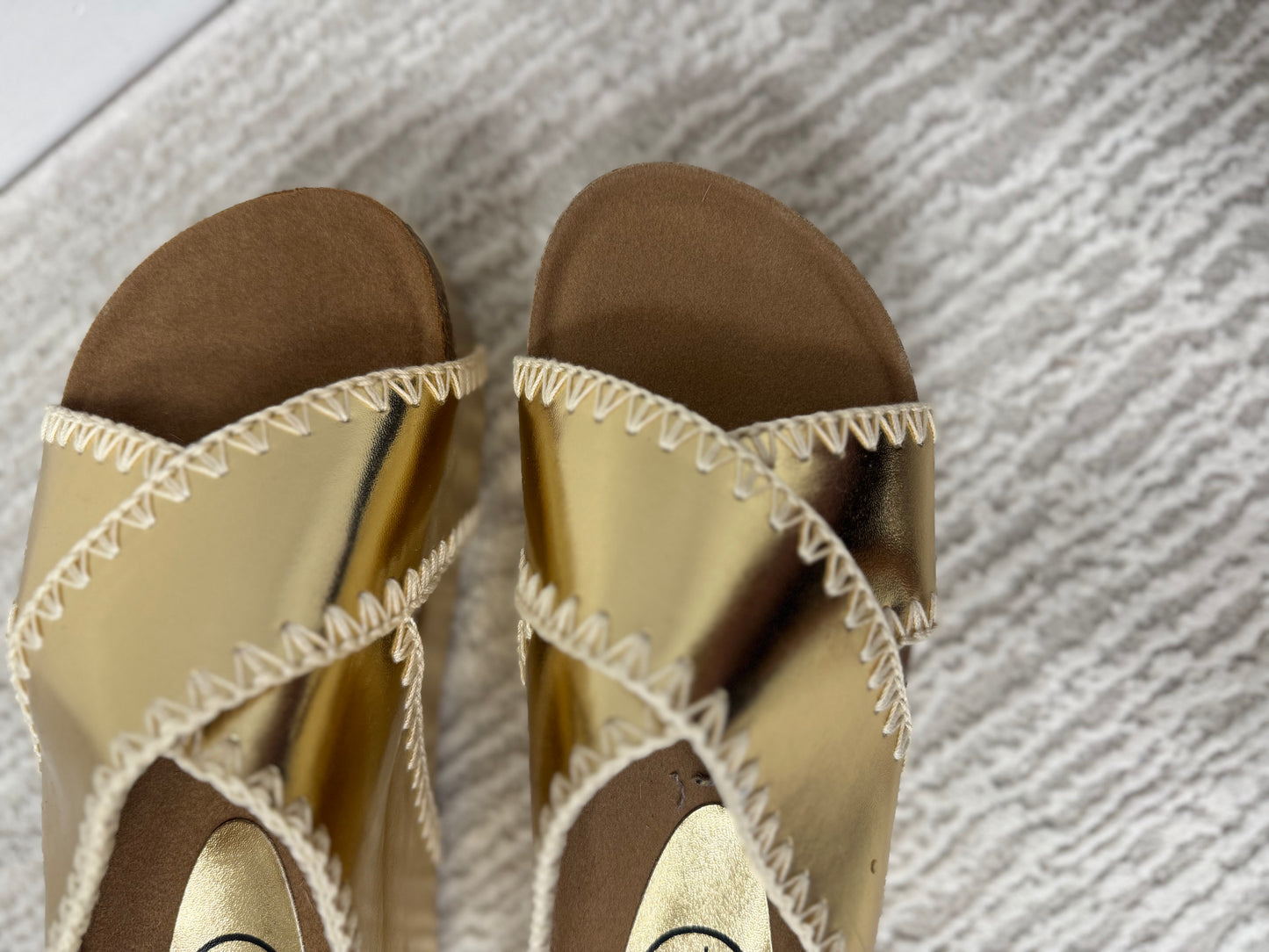 Metallic Gold Stitch Wedge Sandal