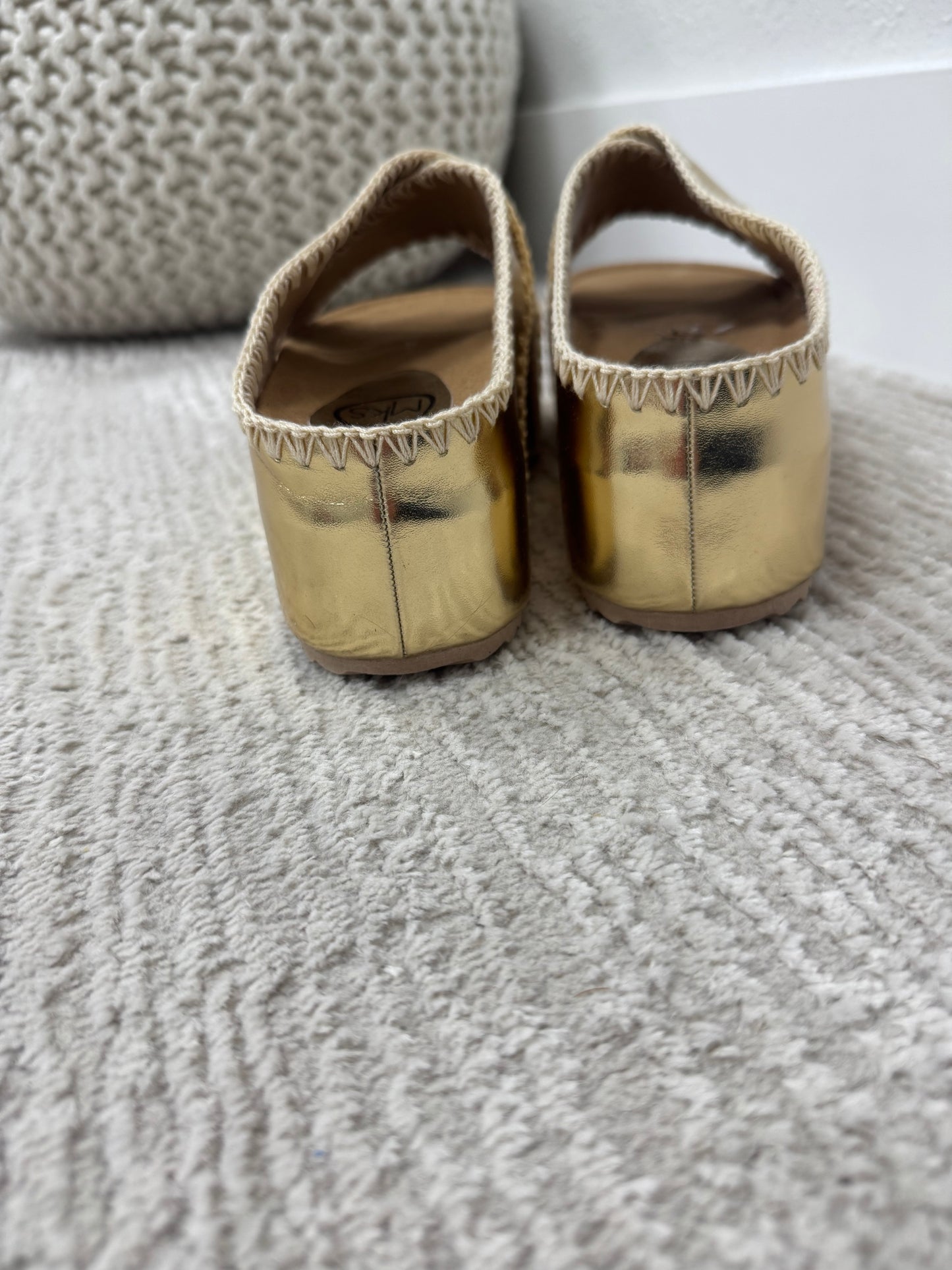 Metallic Gold Stitch Wedge Sandal