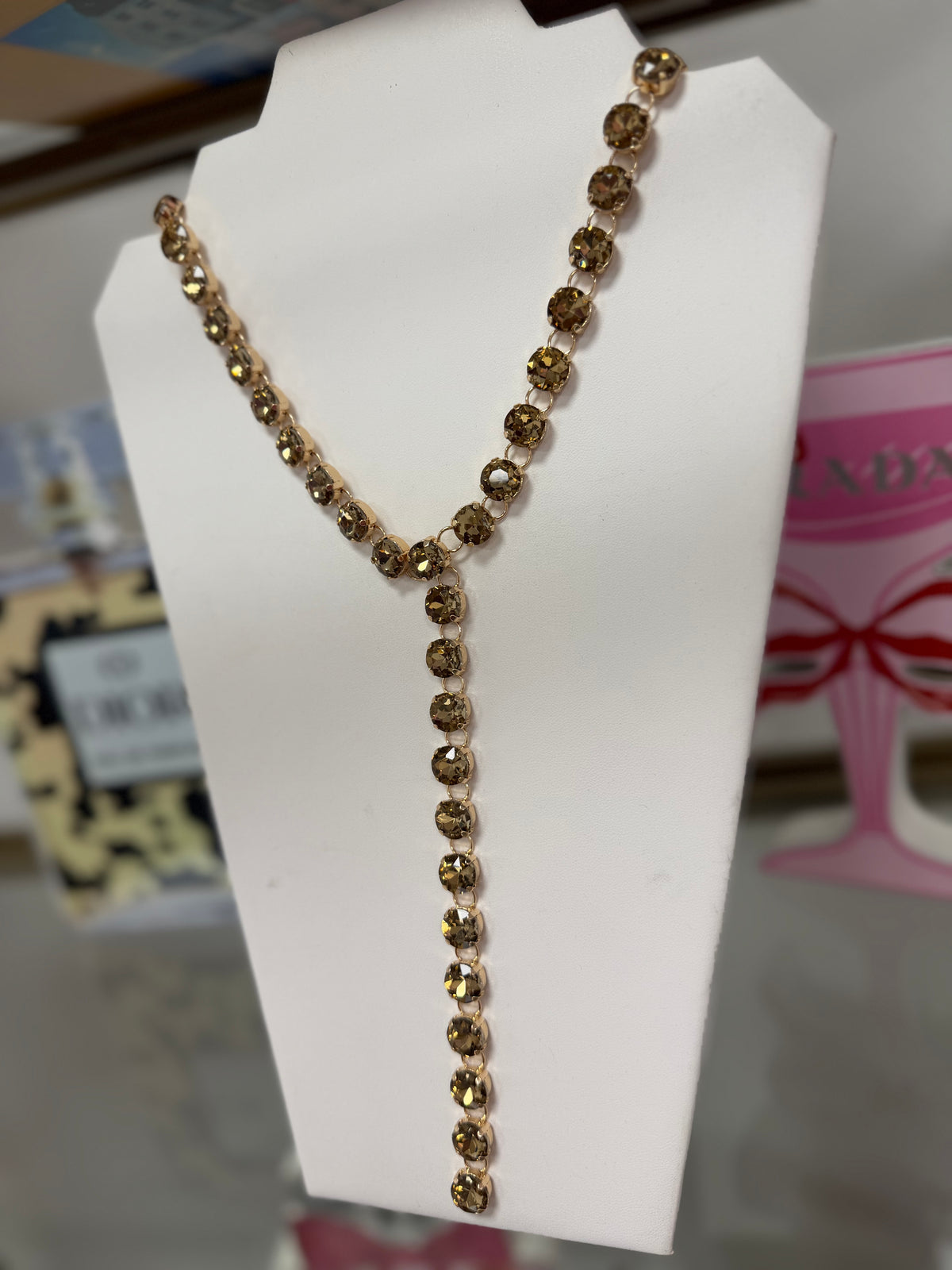 Crystal Y Drop 20” Necklace (4 colors)