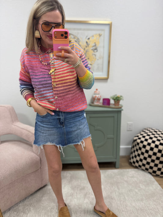 Rainbow Striped Button Down Cardigan