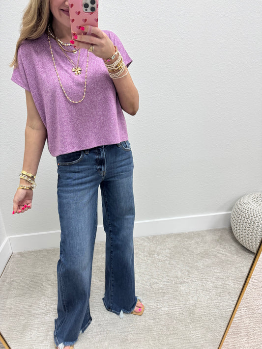 Light Plum Melange Super Soft Crop Short Sleeve