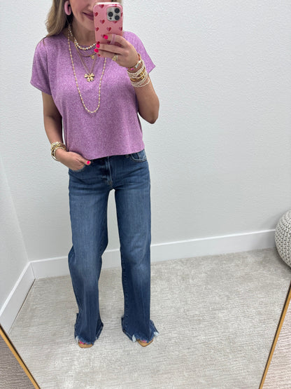 Light Plum Melange Super Soft Crop Short Sleeve