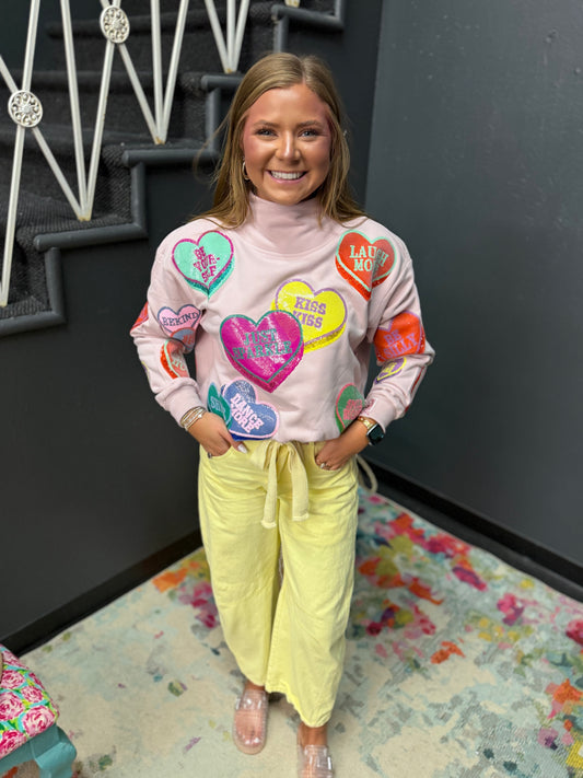 Queen of Sparkles Pale Pink Multi Positive Hearts Sweatshirt
