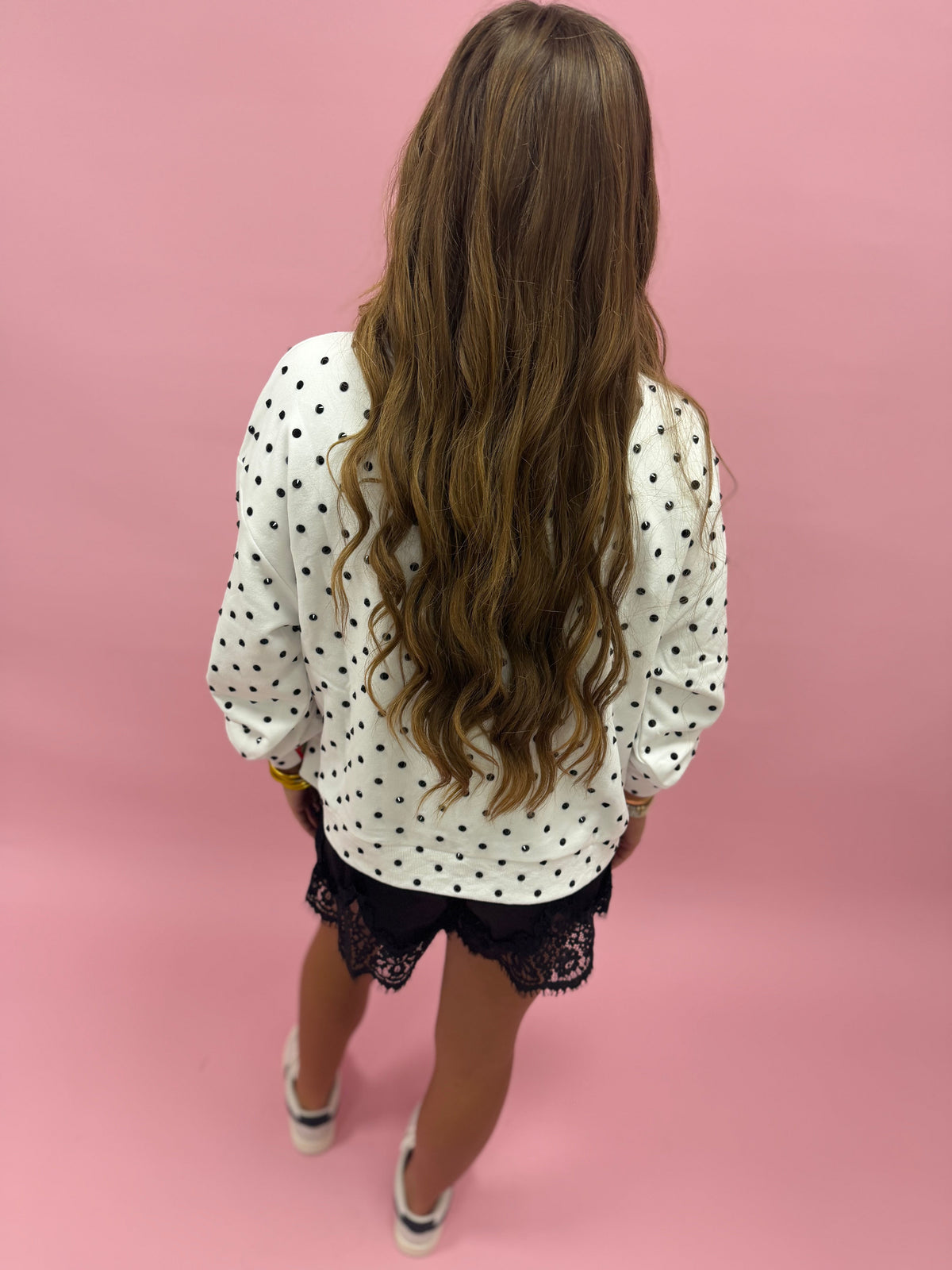 Queen of Sparkles White & Black Polka Dot Multi Christmas Tree Mockneck Sweatshirt