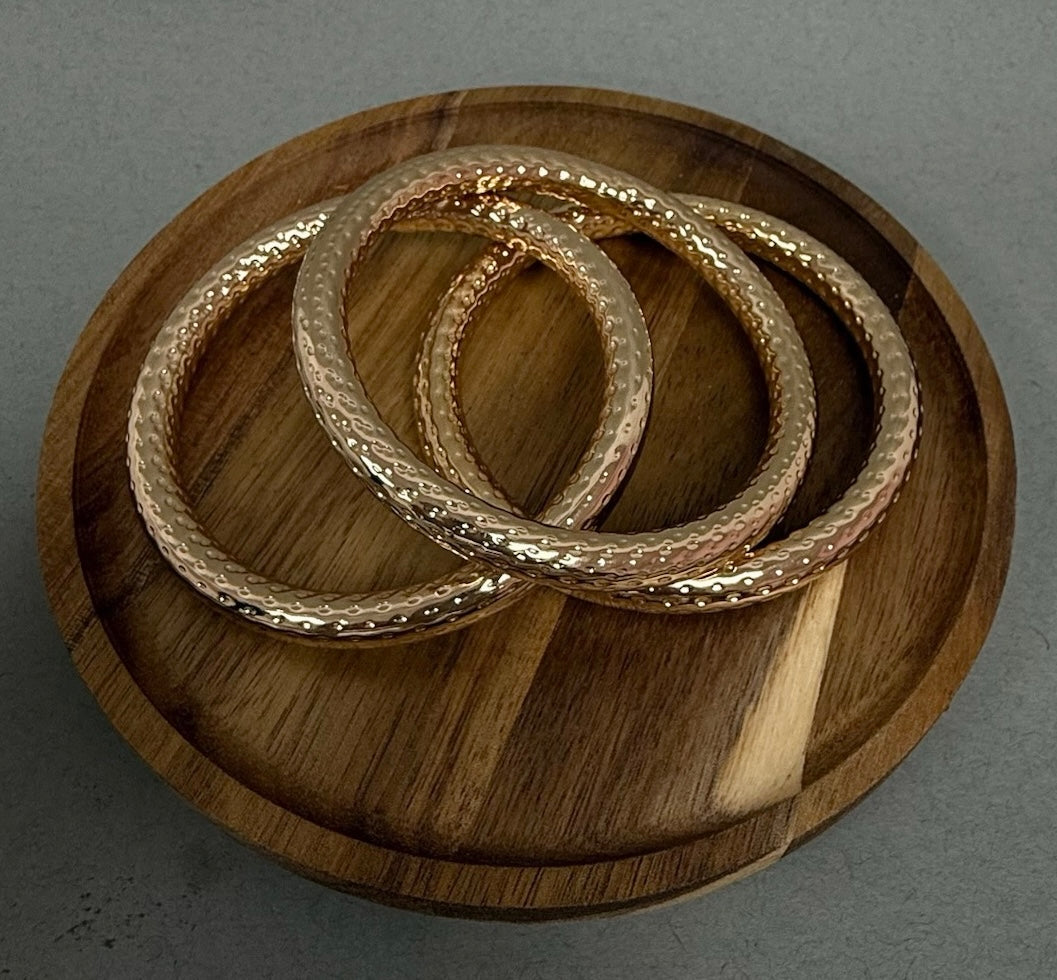 Set of 3 Textured Bangle Bracelet Set (Silver and Gold)