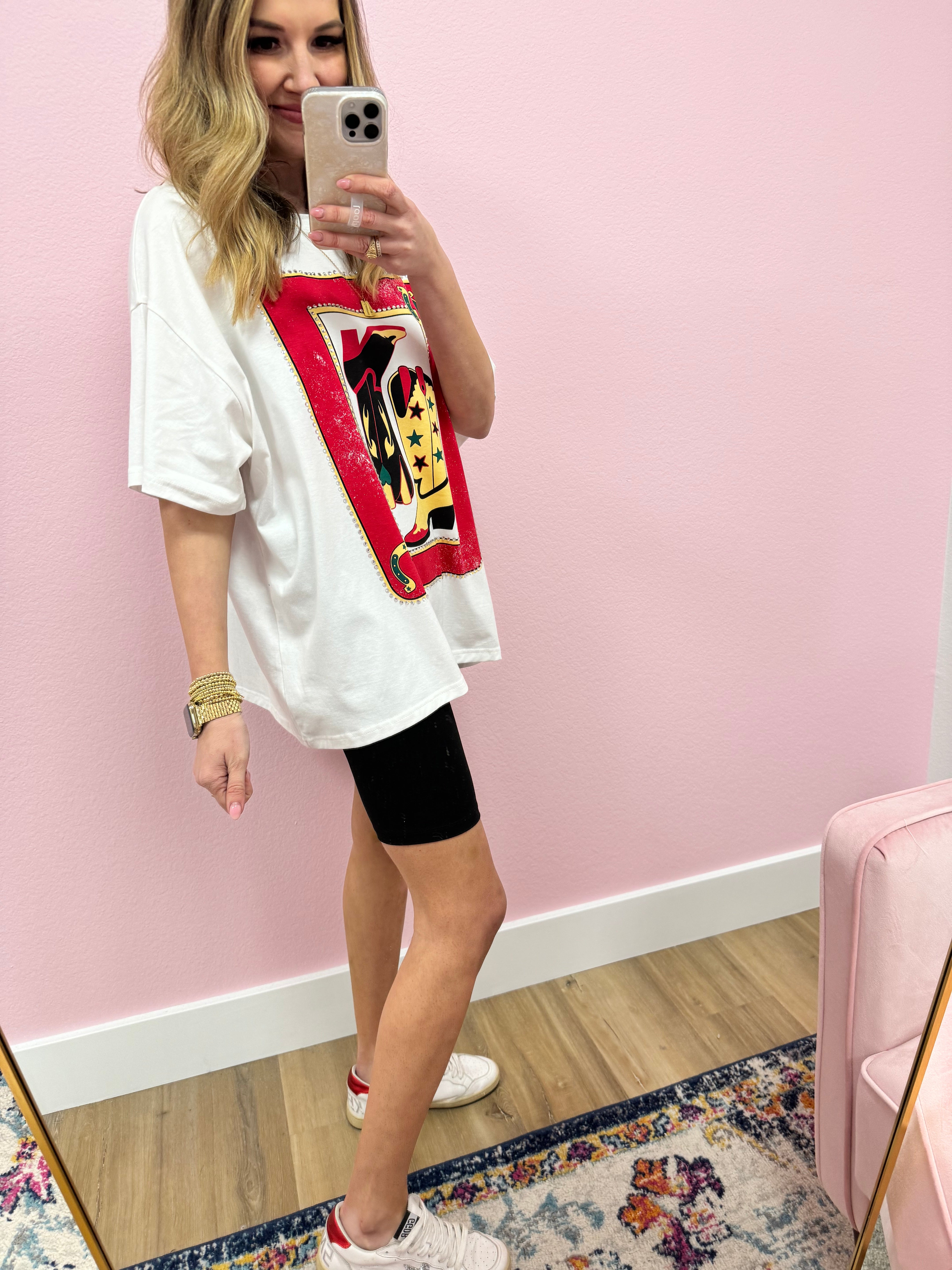 Oversized White Boot Crystal Tee FS