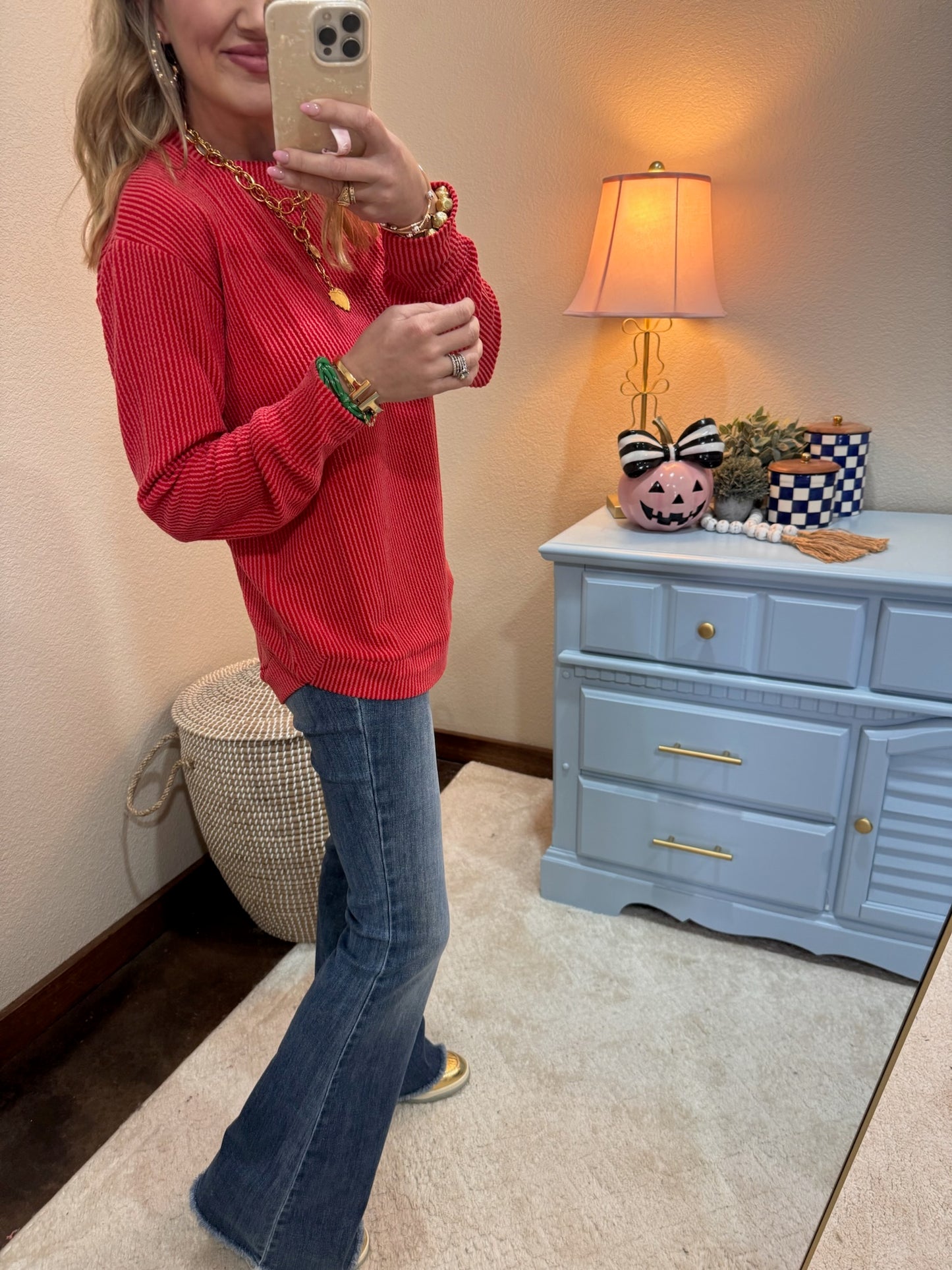 Ruby Raised Rib Round Neck Long Sleeve Top