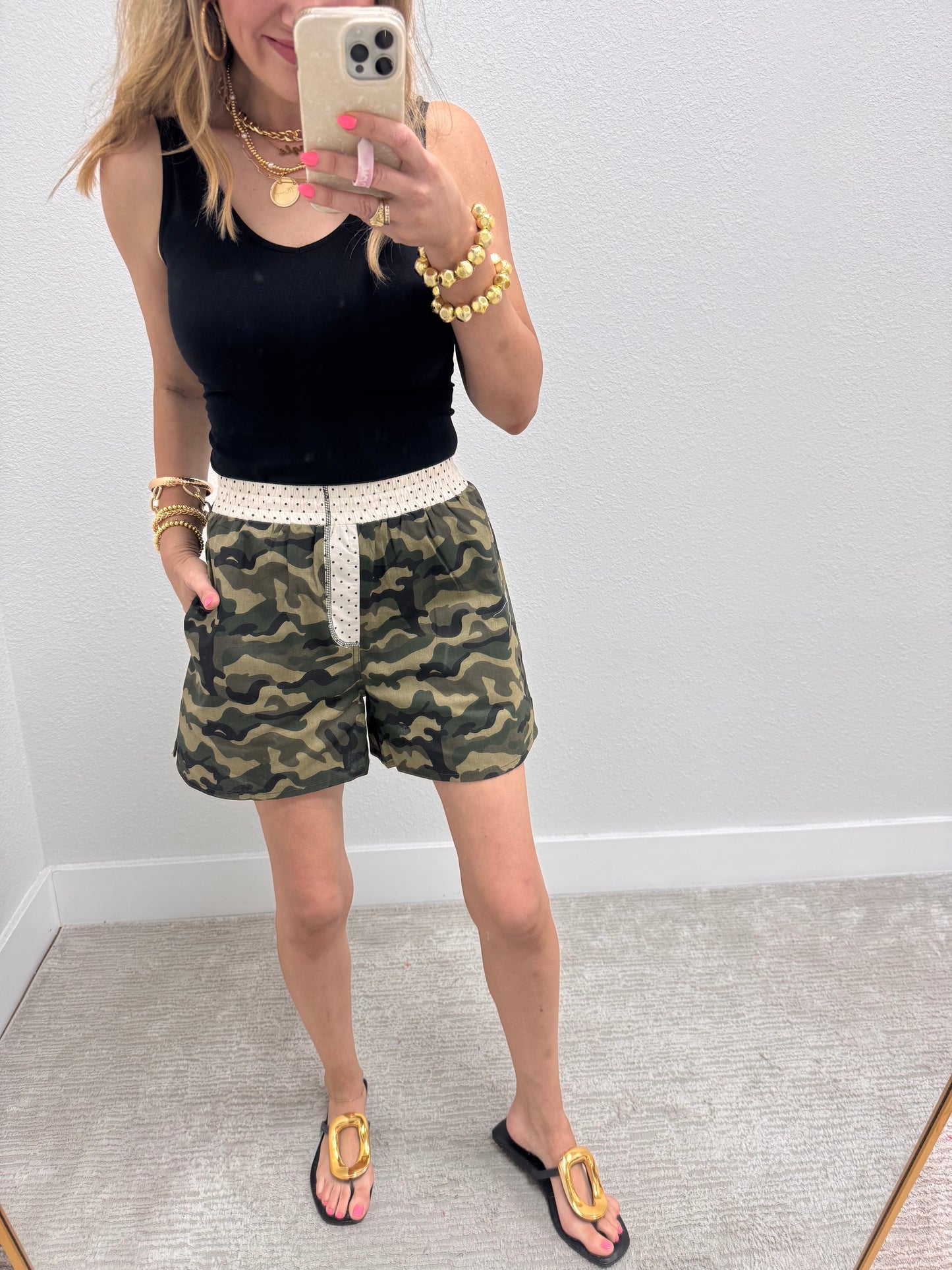 Camo and Polkadot Printed Two Piece Short Set