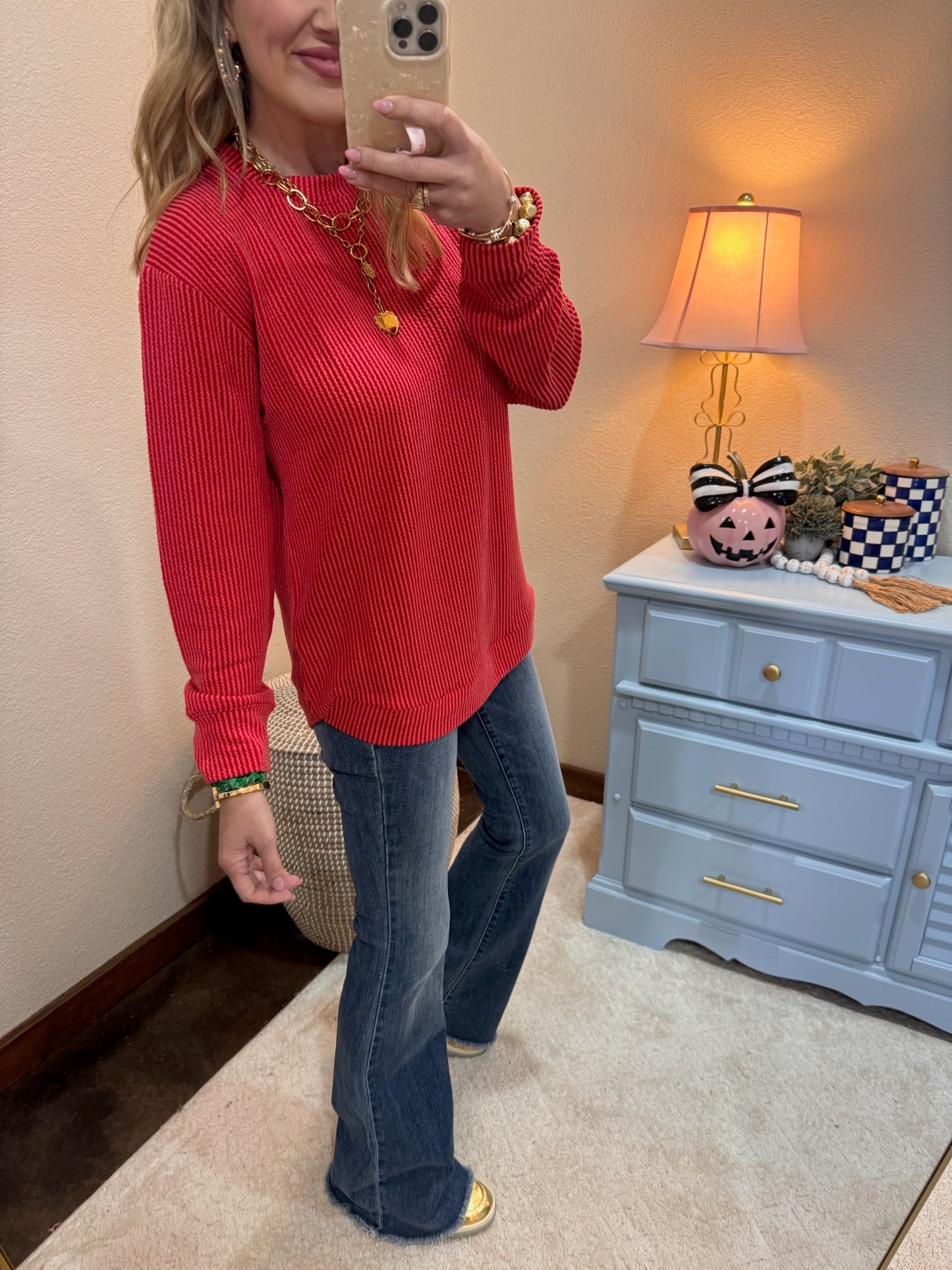 Ruby Raised Rib Round Neck Long Sleeve Top