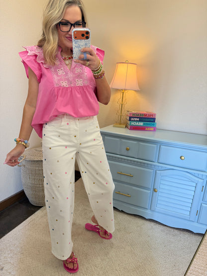 Bubblegum Detail Top Flutter Sleeve