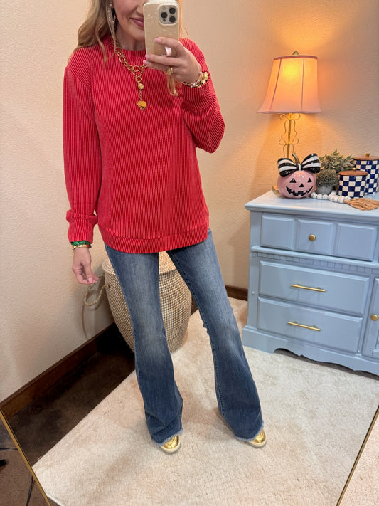 Ruby Raised Rib Round Neck Long Sleeve Top