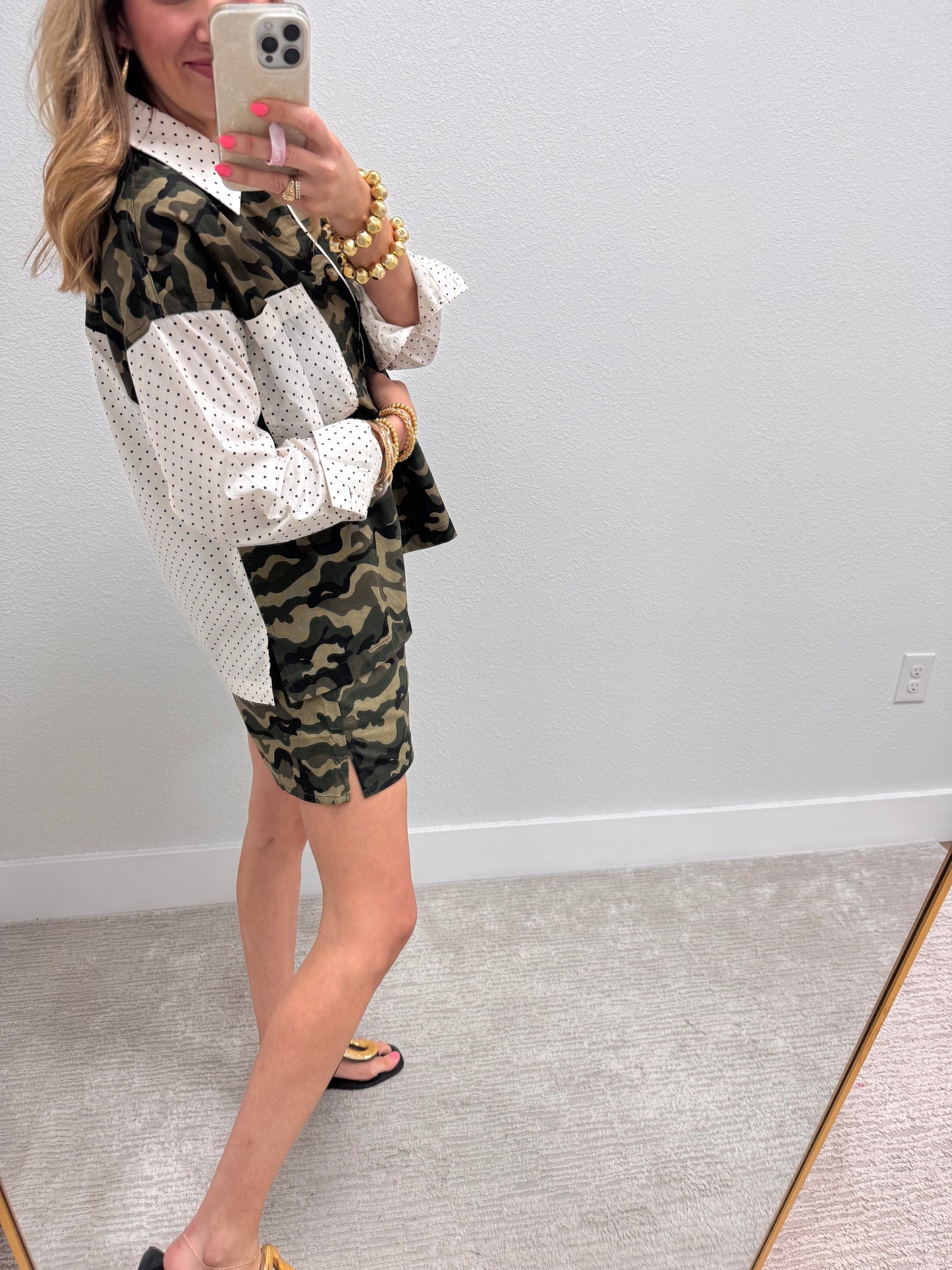 Camo and Polkadot Printed Two Piece Short Set