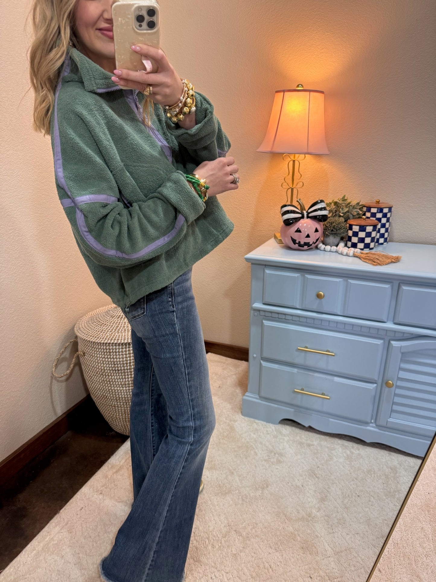 Pistachio Fleece Half-zip Pullover Jacket