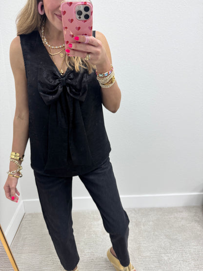 Black Metallic Bow Front Top