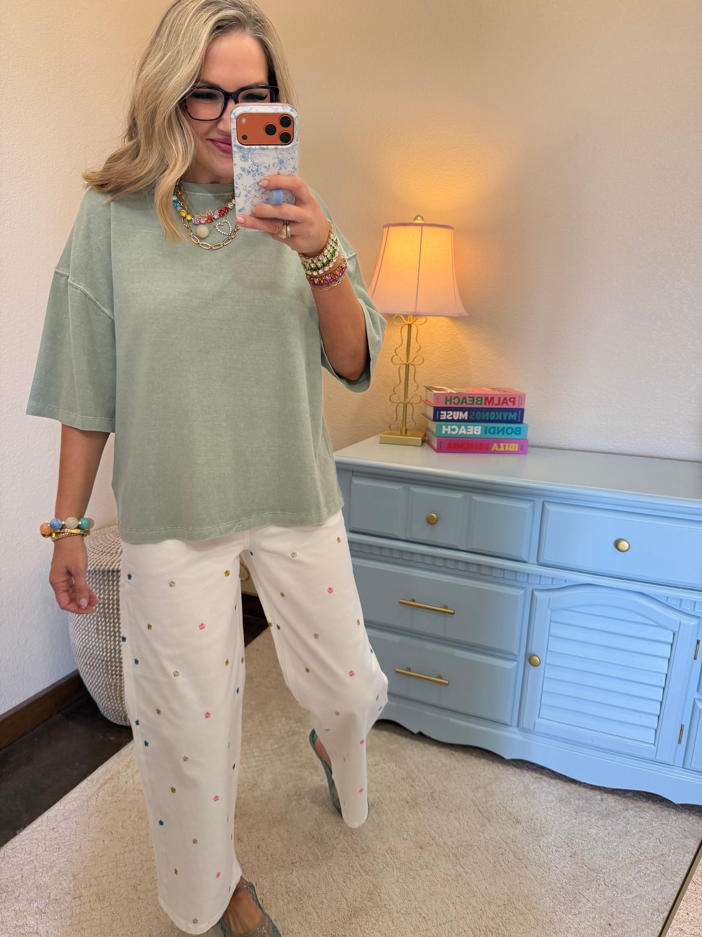 Sage Green Pigment Dye Oversized Half-sleeve T-shirt