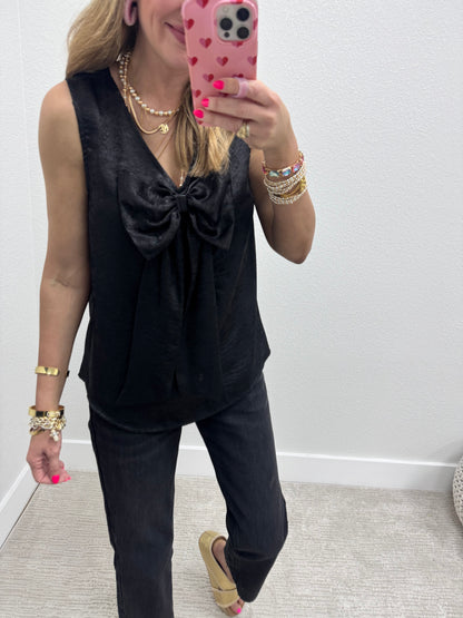 Black Metallic Bow Front Top