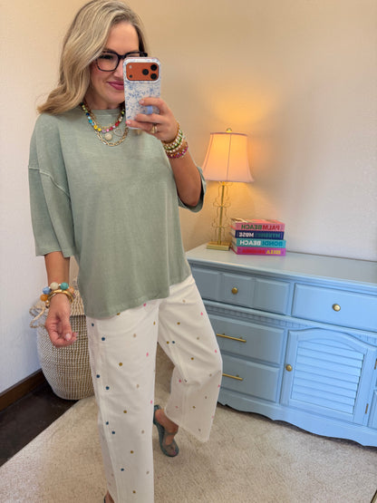 Sage Green Pigment Dye Oversized Half-sleeve T-shirt