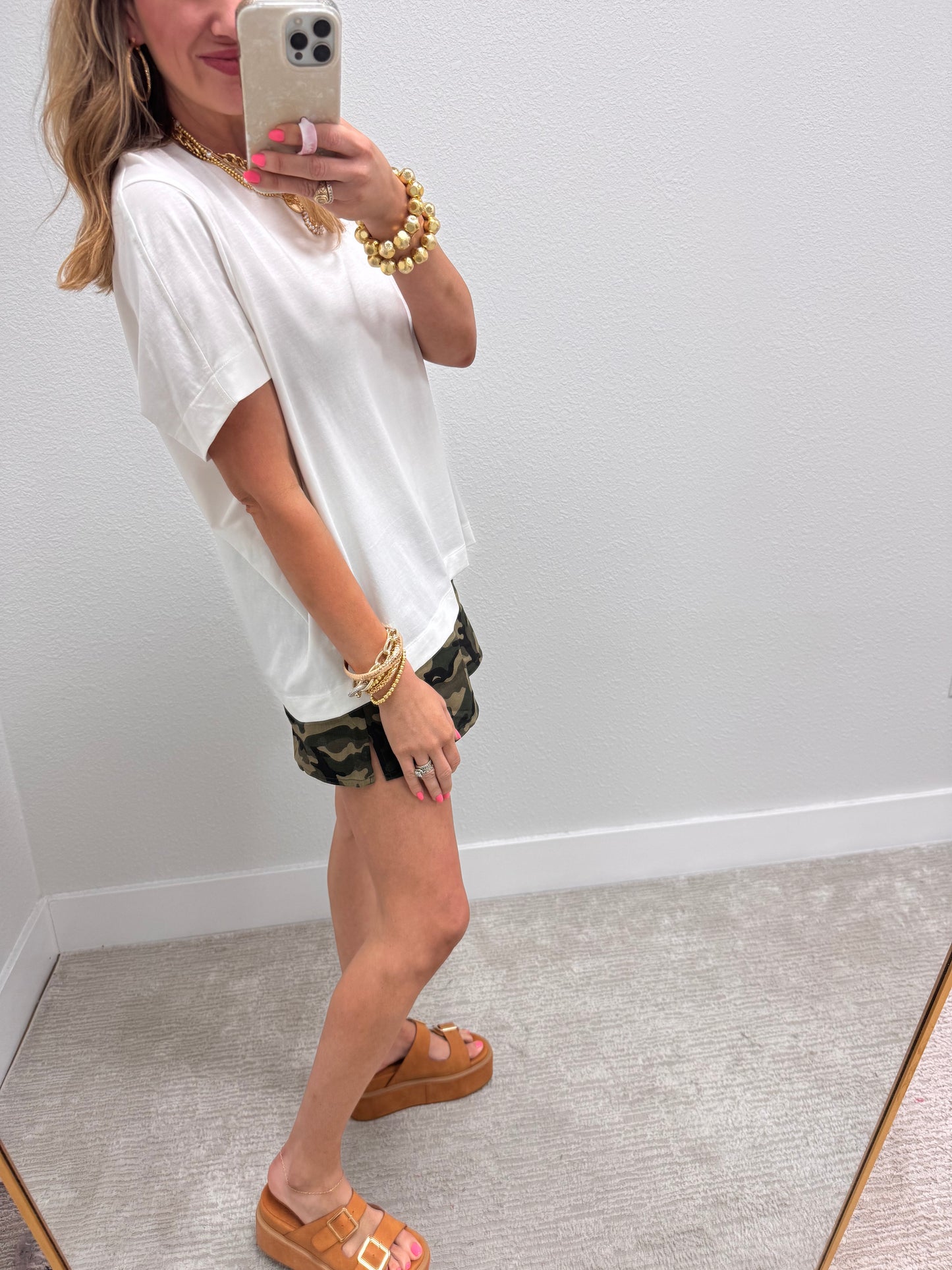 White Open Arm Round Neck Tee