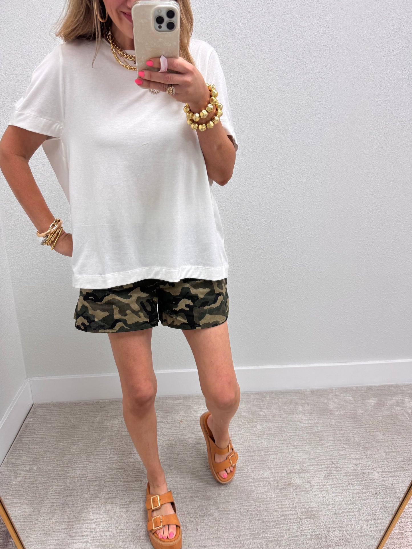 White Open Arm Round Neck Tee