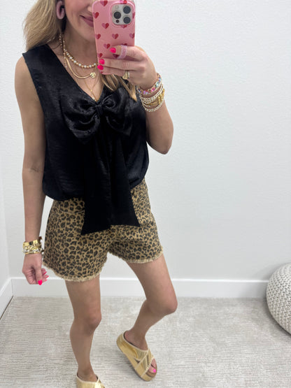 Black Metallic Bow Front Top