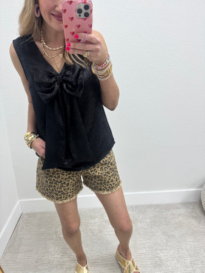 Black Metallic Bow Front Top