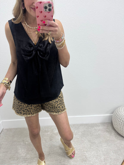 Black Metallic Bow Front Top
