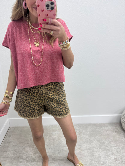 Dark Red Melange Super Soft Crop Short Sleeve