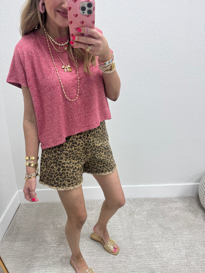 Dark Red Melange Super Soft Crop Short Sleeve