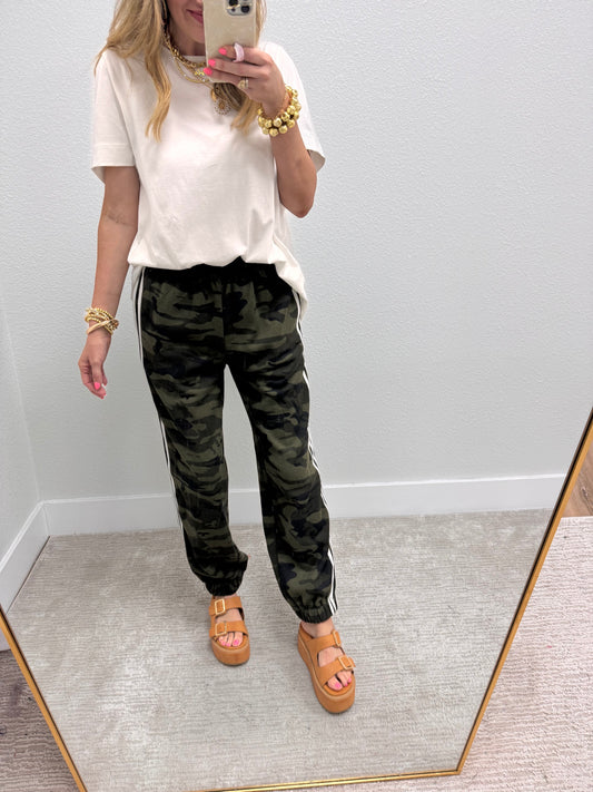 Camo White Stripe Jogger Pants