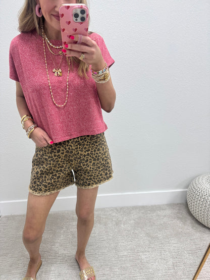 Dark Red Melange Super Soft Crop Short Sleeve