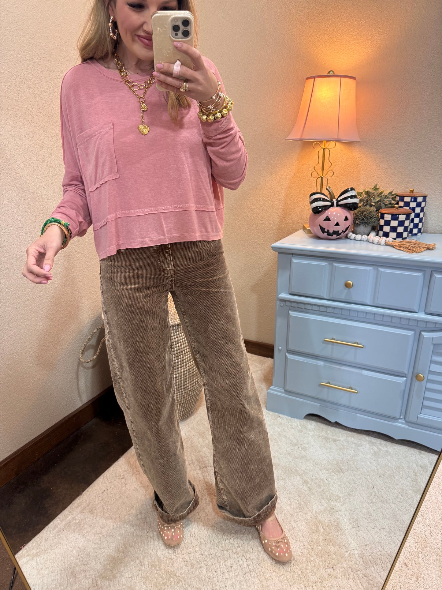 Risen Mocha Straight Leg Corduroy Pants