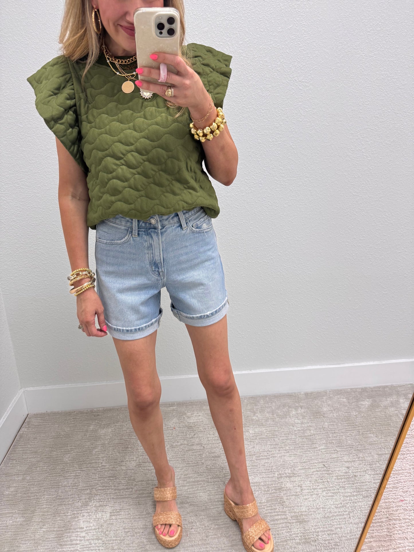 Vervet Light Denim Midi Shorts