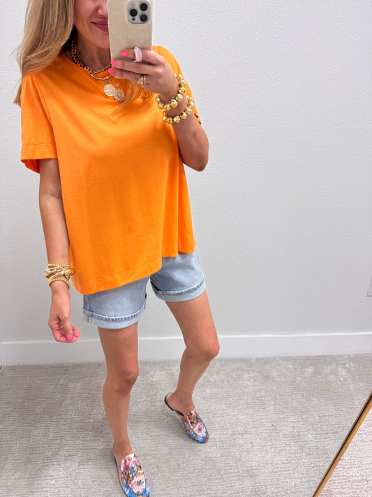 Orange Open Arm Round Neck Tee