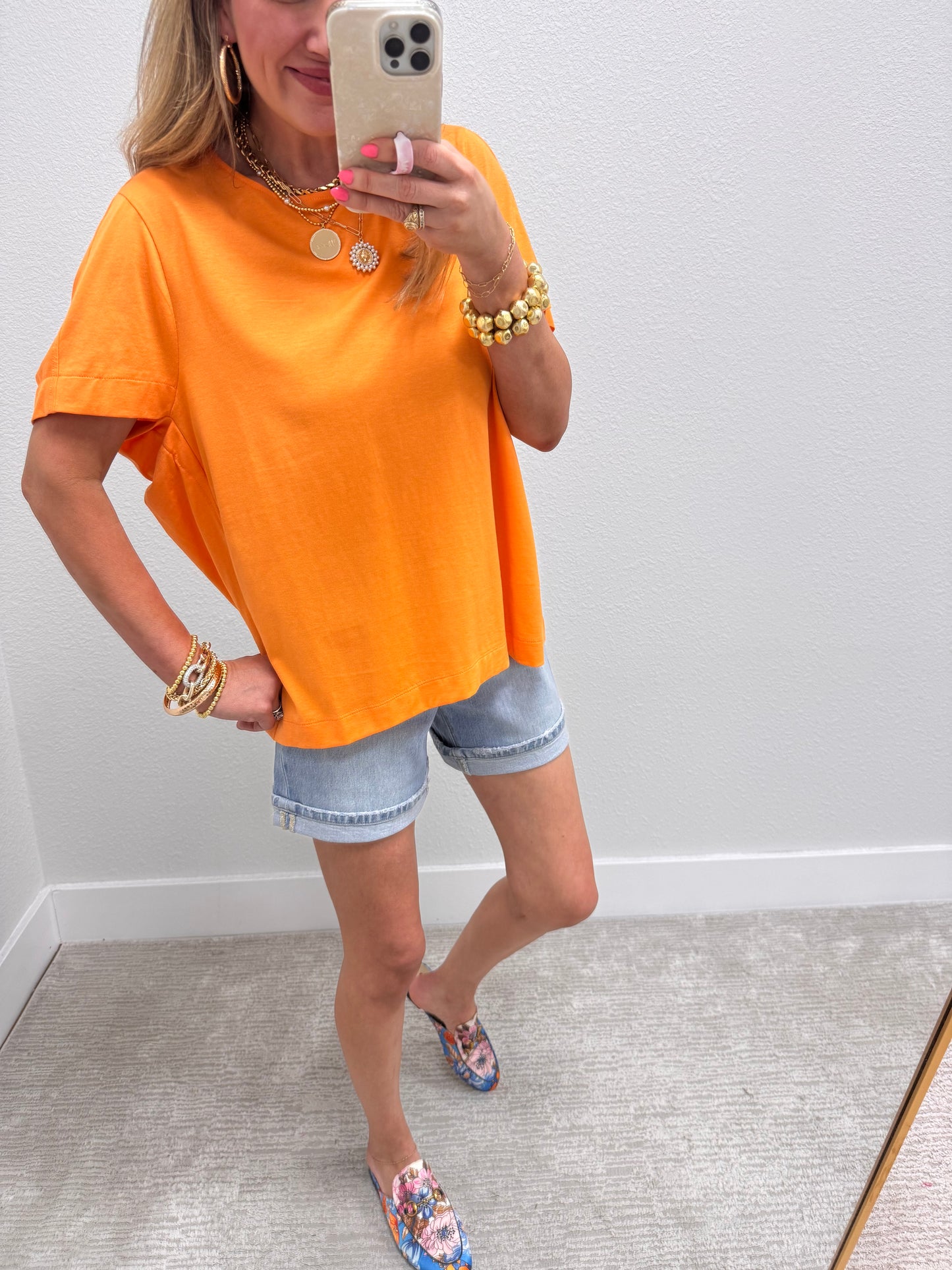 Orange Open Arm Round Neck Tee