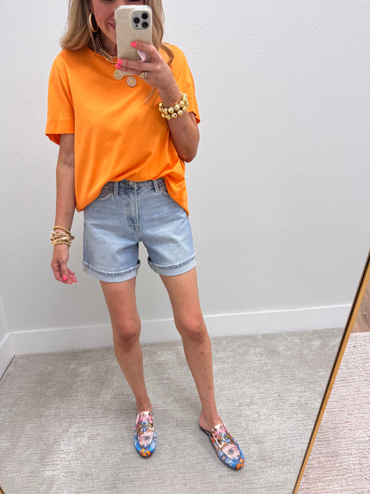 Vervet Light Denim Midi Shorts